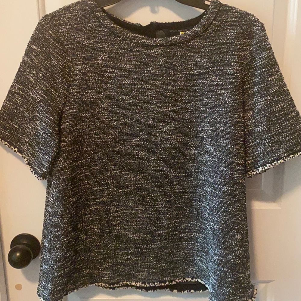 Banana Republic Black & White Tinsel Boucle Top